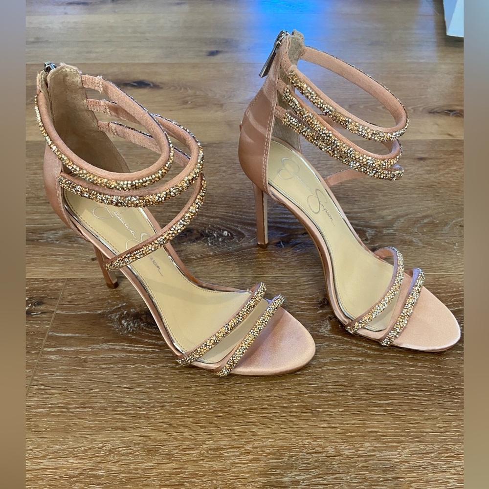 Jessica Simpson Pink Satin Jeweled 4” Heels
